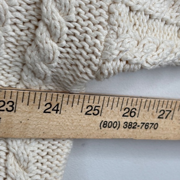VTG Eddie Bauer Cable Knit Cricket Sweater L Cream V Neck Chunky Tennis Cottage - Picture 7 of 9